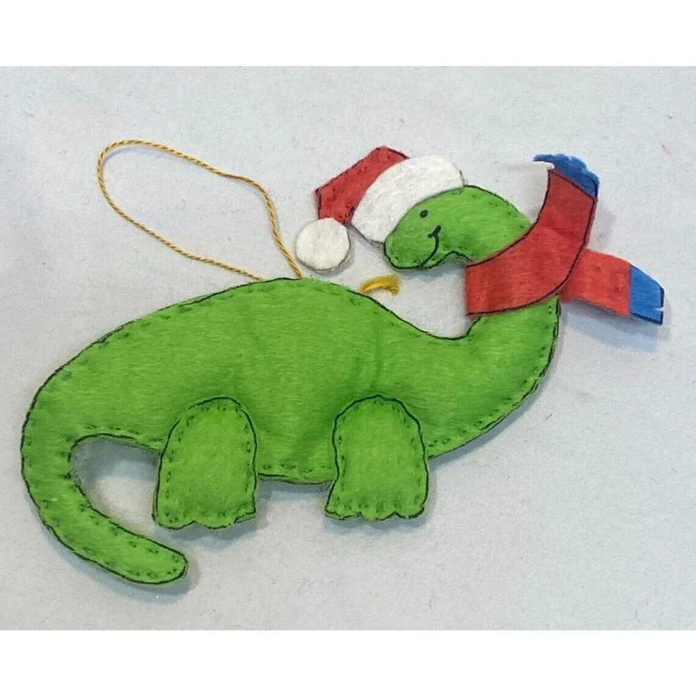 5 Felt Hand Made Vintage Dinosaur Ornaments